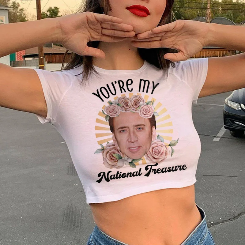 nicolas cage tshirt female grunge y2k clothes aesthetic t shirt crop top harajuku kawaii