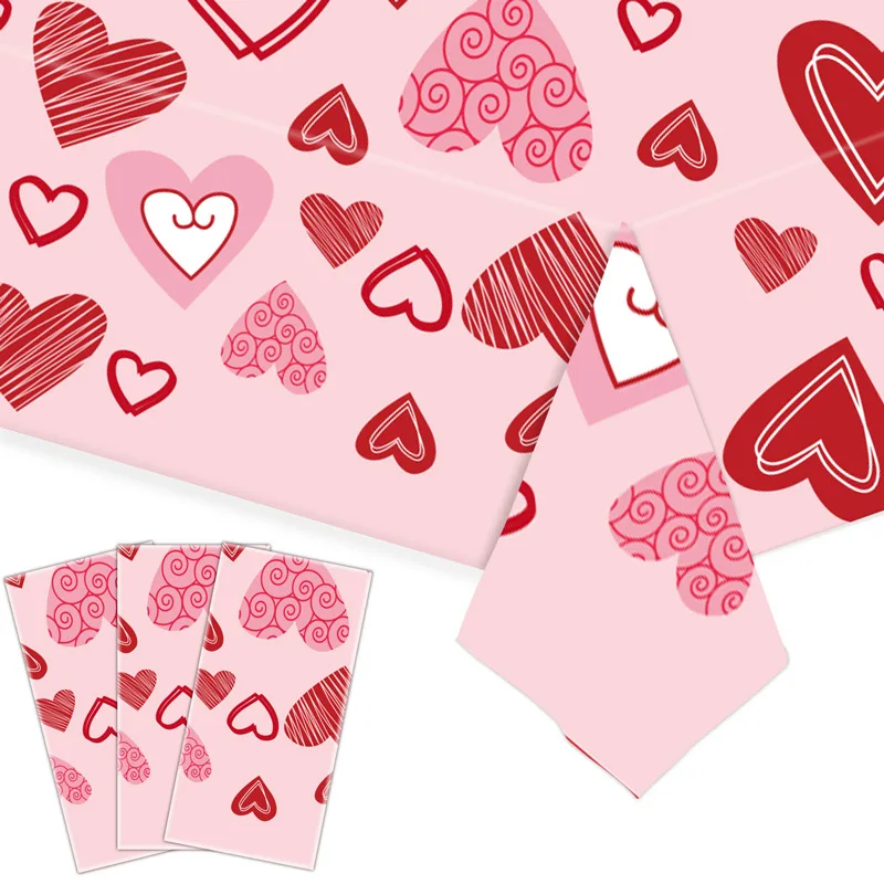 Valentine's Day Love Tablecloth Pink Heart Table Covers Table Decorations Valentine's Day Wedding Party Home Decoration supplies