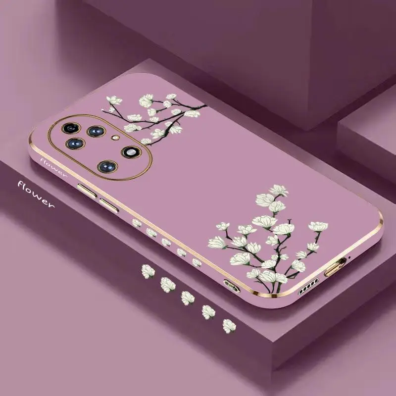 White Plum Blossom Luxury Plating Phone Case For Huawei P50 P40 P30 P40 Lite P20 Pro Nova 10SE 9SE Mate 50 40 30 Pro Cover