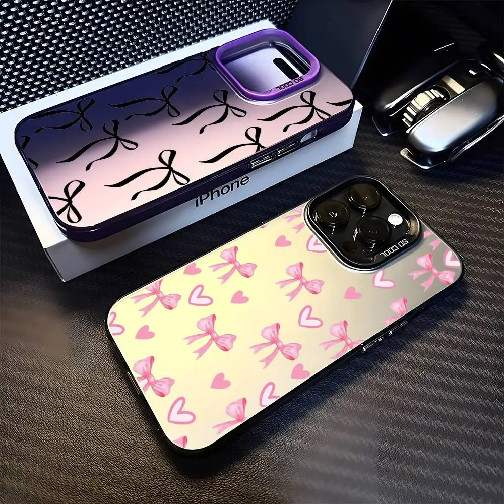 

Cute Pink Heart Bow Phone Case For iPhone17,16,15,14,13,12,11 Plus,Pro Max Purple Matte Shockproof Cover