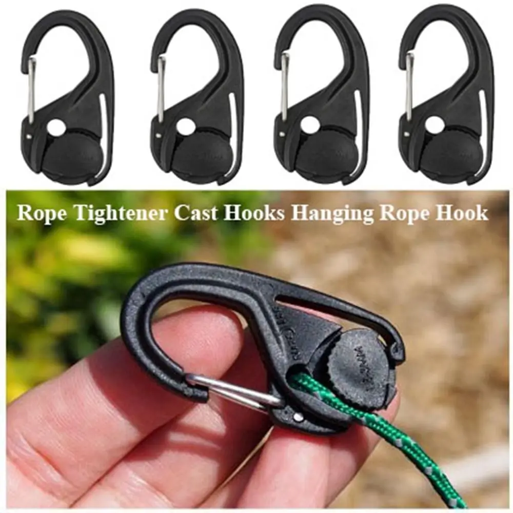 1/2/5pcs High Quality Without Knotting Rope Tightener Black 66*34mm Cast Hooks Self-Locking Binding Fixed Outdoor Tools