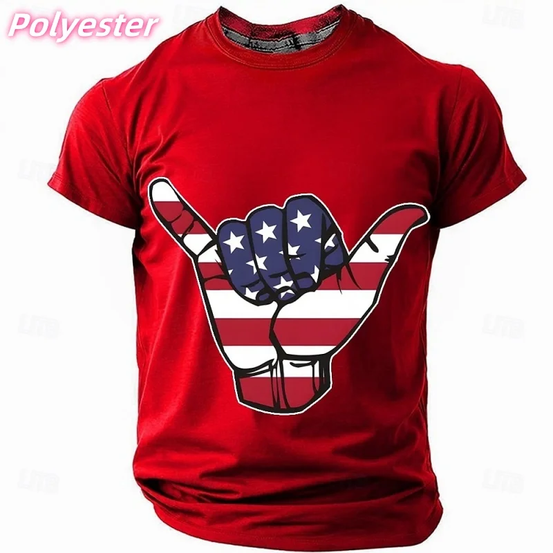 3D Printed America Flag T-shirt For Men Funny Gesture Pattern Tees Summer Casual Round Neck Short-sleeved T Shirts Street Tops