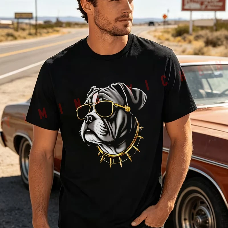 

Bulldog Style Golden Shades And Headphones Print Moto New Cotton T-shirt Men Funny Harajuku Summer Short-Sleeve O-neck Tops Tee