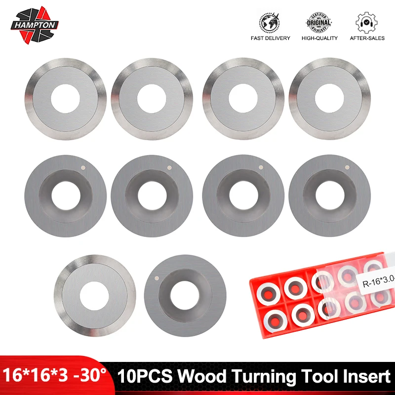 

HAMPTON 10PCS 8.9/12/15/16/18mm Round Carbide Insert Cutter 30 Degree Inserts For CNC Lathe Wood Turning Cutting Tool