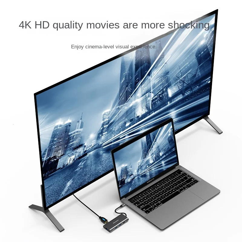 Type-C Docking Station HDMI-Kompatibel dengan Port Jaringan Usb3.0 Hub Tambahan Dock Eight-In-One Notebook Converter