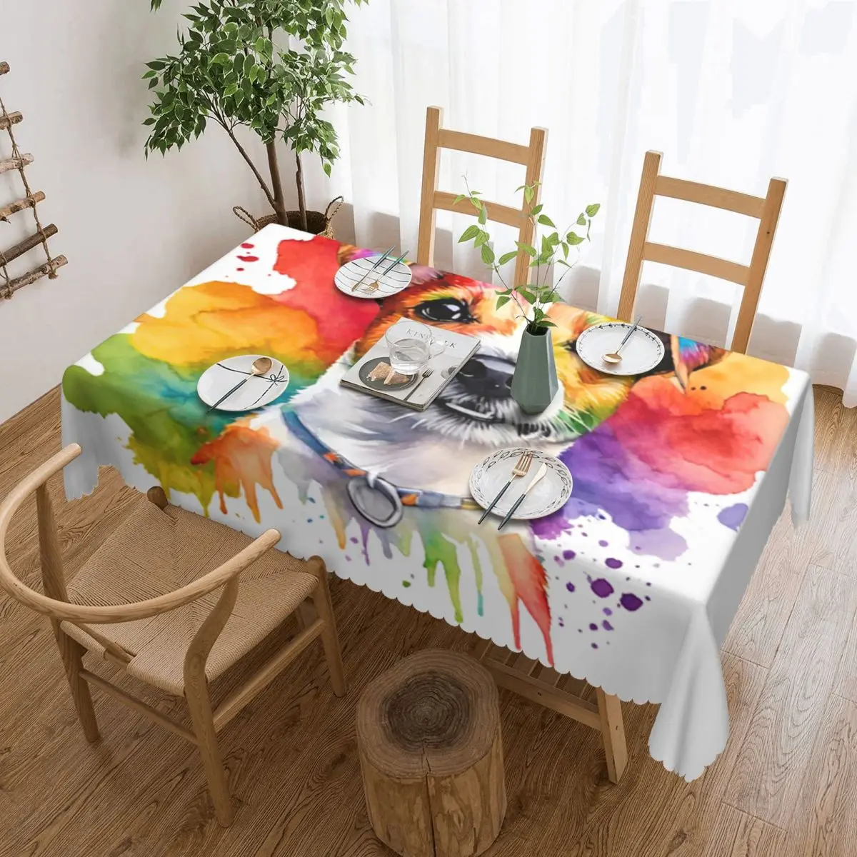 Jack Russell Terrier Watercolor Portrait Rectangular Tablecloth Oilproof Table Cover for Festival Party Decorations Table Cloth