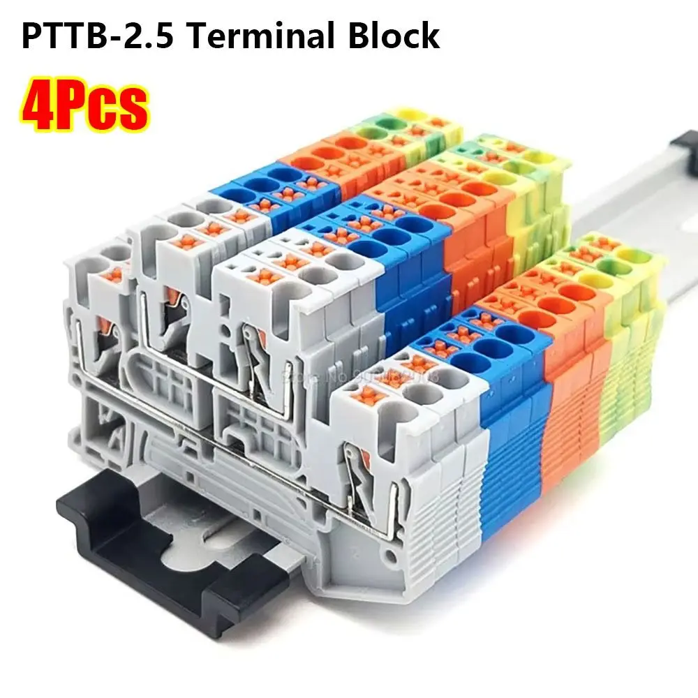 4Pcs PTTB-2.5 PTTB-2.5 Terminal Block 2.5mm2 2 In 2 Out Double Layer Terminal Strip Tool Free Nylon PA66 Push In Wire Connector