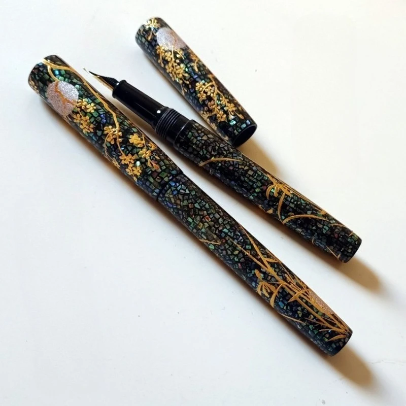 Large Lacquer Mother of Pearl Fountain Pen Ebony Shell Inlaid  Gift Box for Collecting Urushi Raden Pens Limited Edition Shell