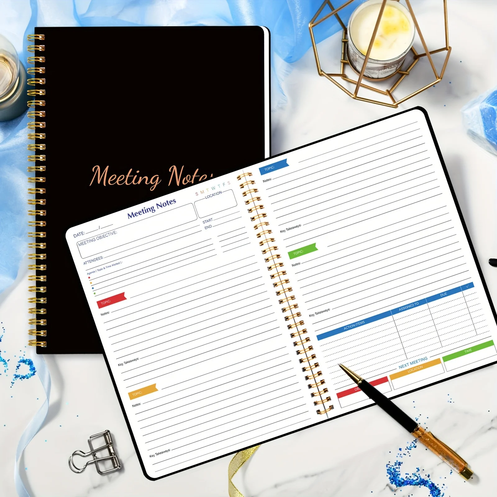 1pc Undated Weekly Plan - Meeting Notes Work Notebook Office Meeting Notebook - To Do List Notebook - Black