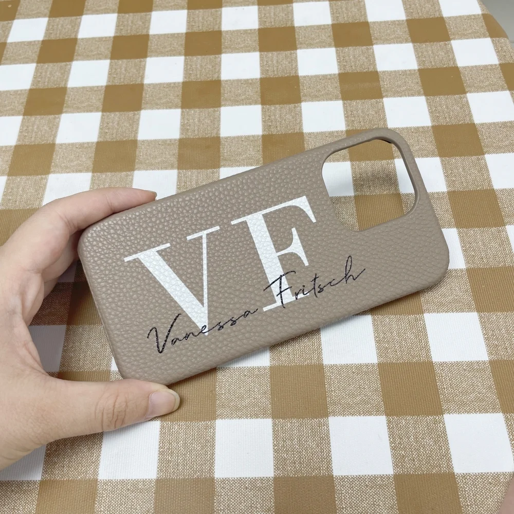 Personalise Initial Name Letter Leather Hard Phone Case For iPhone 17 16 15 14 13 12 11 Pro Max XR Plus Luxury Custom Back Cover