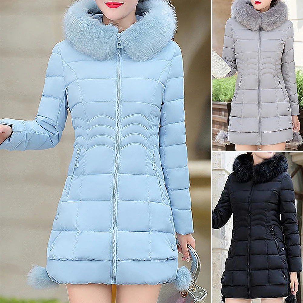 

Women's Autumn Spring Down Jacket 2025 Solid Color Long Sleeve High-Neck Design with Plush Faux Fur Collar Zipper Closure