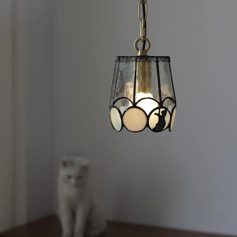 Japanese-style creative cat all-copper glass chandelier, retro personalized bedside entrance bar aisle B & B handmade lamps