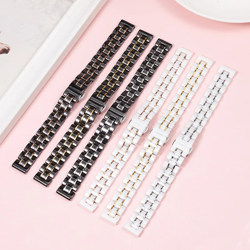 For any brand Ceramic Watchband Men Women rose gold white Stainless steel Quick Watch chain 14mm 15mm 16mm 18mm 20mm 22mm strap