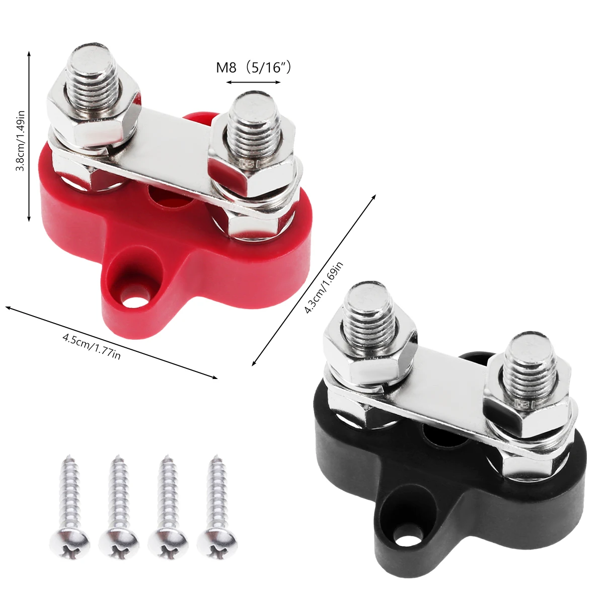 2Pcs Bus Bar Terminal Block 5/16inch M8 DC 48V Professional Power Junction Block Sturdy Terminal Stud M8 Battery Bus Bar Set