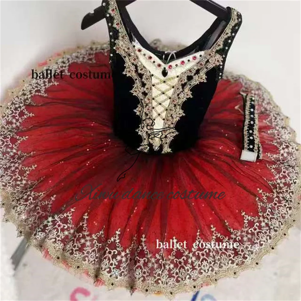 Tutú de ballet preprofesional negro y rojo para adultos, vestido de ballet blanco y negro, disfraz para niños, tutú de ballet panqueque, Ropa de baile para escenario para niñas