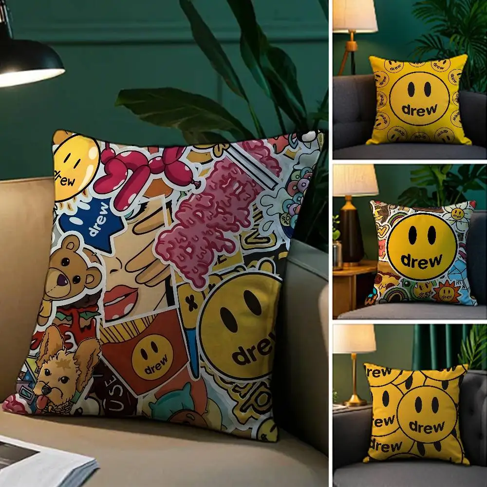 マッシュルームヘッド漫画ドリューハウス-枕カバー シルクのようなエレガントな快適なソファベッド 隠しジッパー ビーチ枕カバー