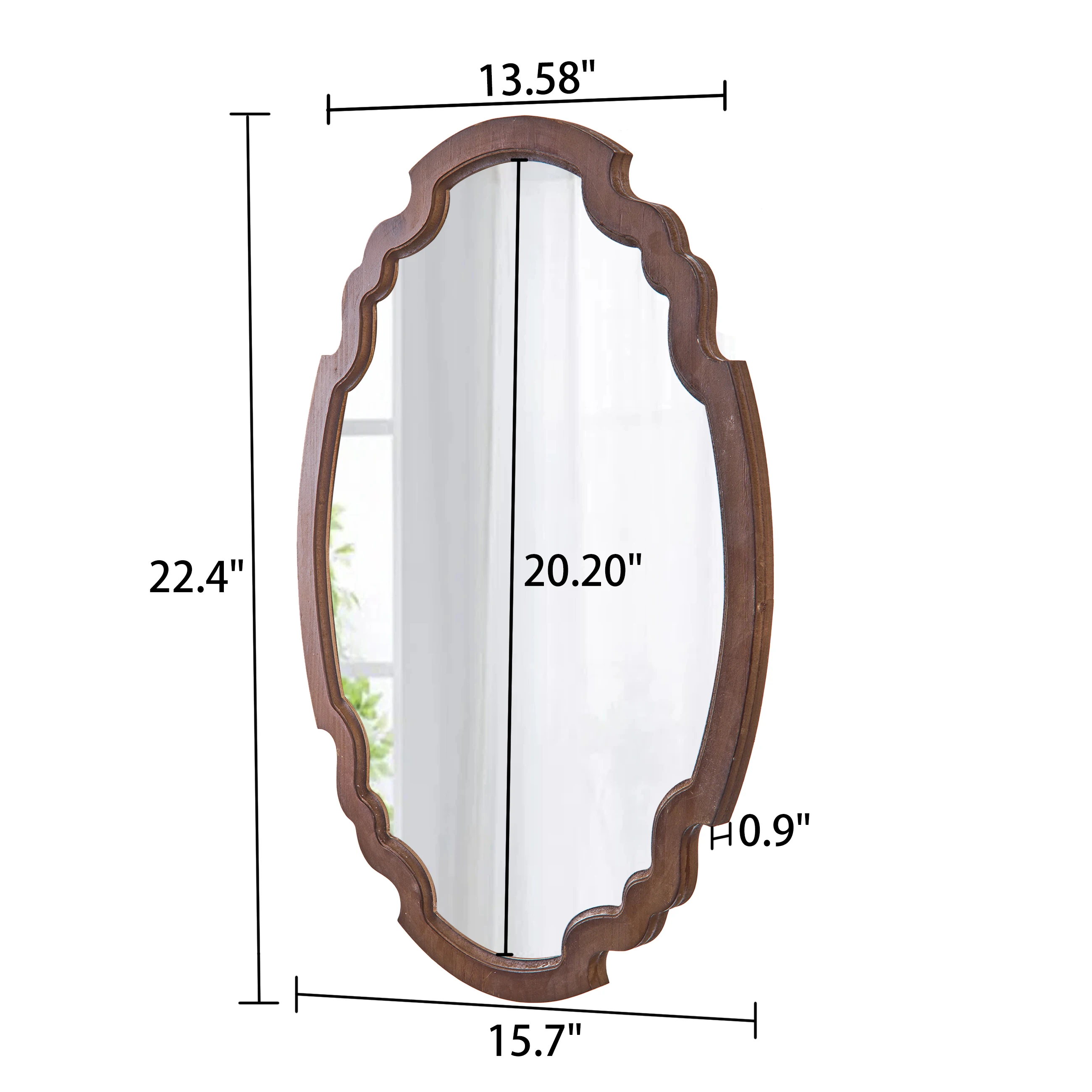 Farmhouse Rustic Brown Wooden Irregular Wall Mirror Handmade Hanging Decorative Mirror For Bedroom Bathroom