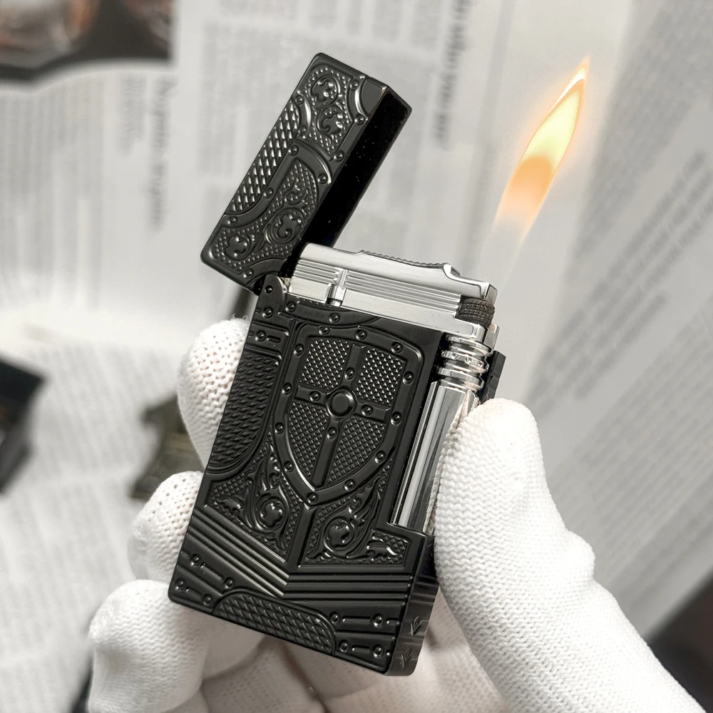 

Brand lighter Vintage Shield Knight Collectible Gas Metal Lighter Engraving Pattern L2 Perfect Gift for lighters for smokers