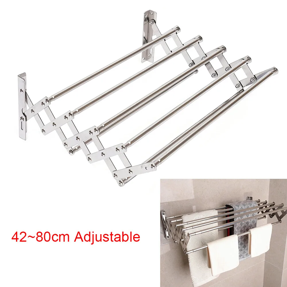 

Clothes Drying Rack Wall Mounted Accordion Retractable Dryer Hanger Foldable Towel Shelf for Laundry Room