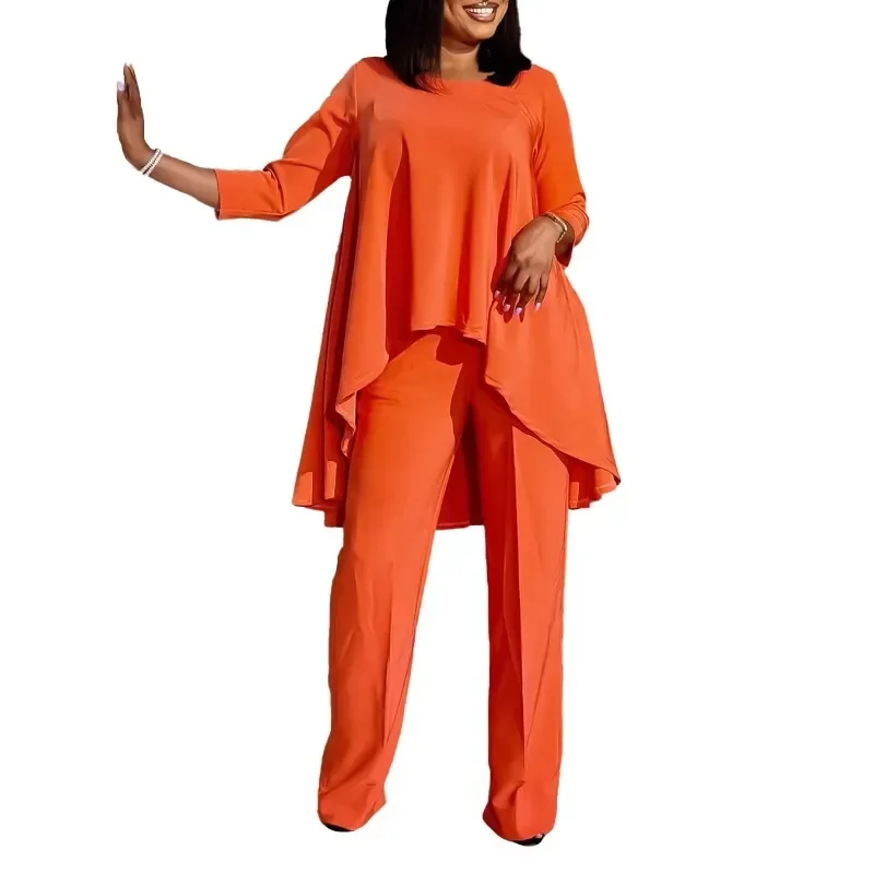

2 Pieces Pant Sets Womans Outfits Solid Blouse Full Sleeve & Long Trousers Loose Elegant Female Clothes Matching Pants Sets 2025