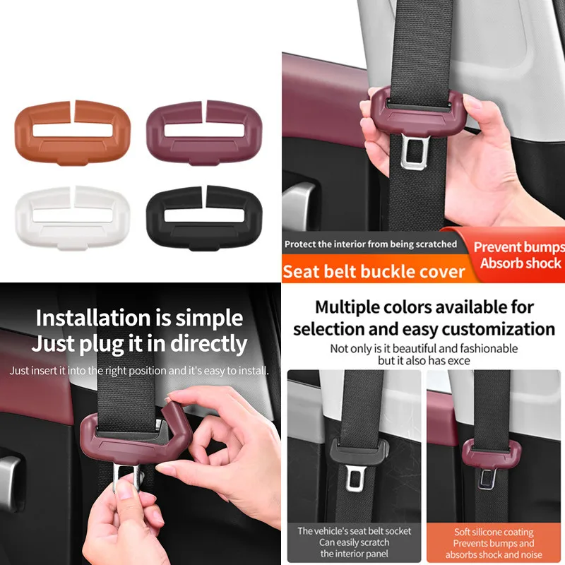 Silicone Protective Cover for Car Seat Belts, Anti-Squeak Safety Belt Buckle Protective Cover, Anti-Scratch and Shock-Absorbing Protective Cover for Car Interiors, Compatible with Most Car Models