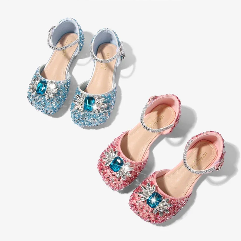 Sandalias de lujo para niños y niñas, zapatos planos con lentejuelas y diamantes de imitación, versátiles y dulces, para fiesta de boda y princesa