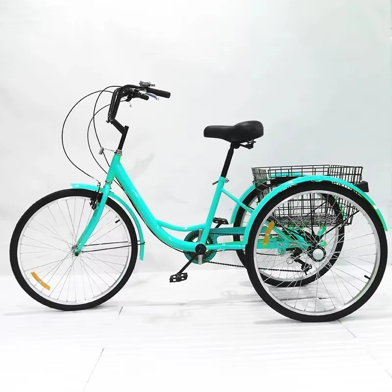 Different colors 7-speed 24-inch 26-inch adult pedal tricycle open body passenger three-wheel steel frame anti-skid pedal