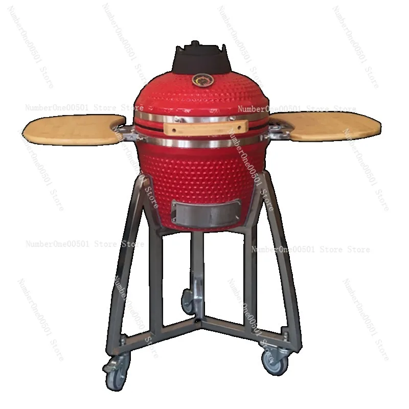 European Green Egg Style 16 Inch BBQ Grill Ceramic Smoker for Home Use Patio Garden Outdoor Cooking