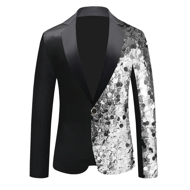 

Exquisite Men's Sequin Slim-Fit Suit Jacket for Studio Wedding Performance Male Blazer Coats