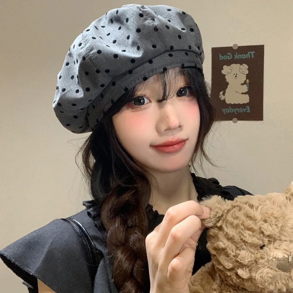

Japanese Korean Polka Dot Berets Versatile Retro Painter Berets Y2k Casual Beanie Cap Spring Summer