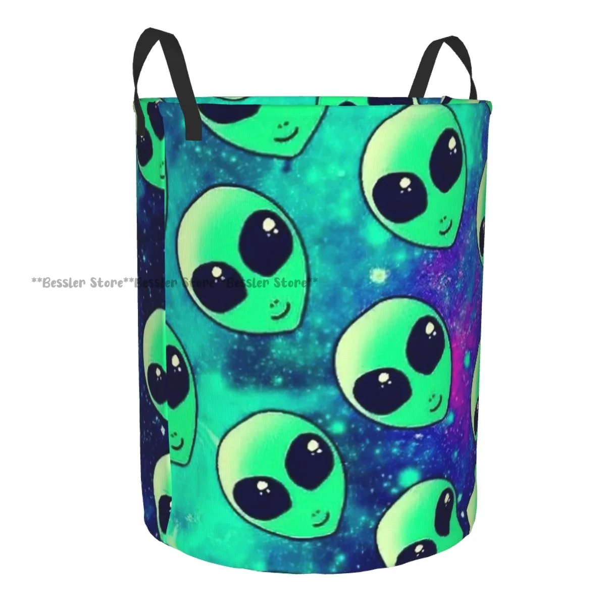 Dirty Laundry Basket Green Aliens Print Folding Clothing Storage Bucket