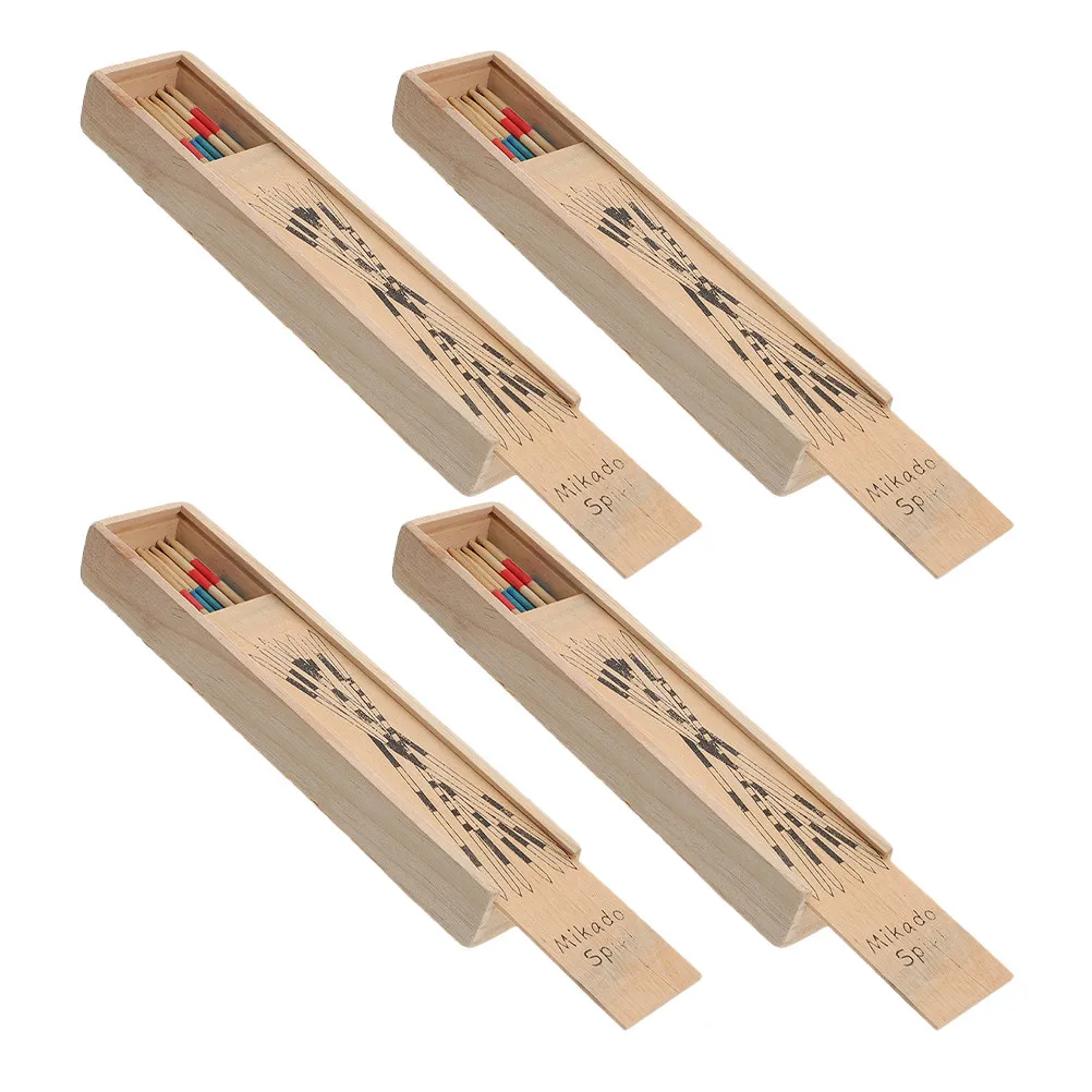 

4 коробки деревянных палочек для игры в пик-ап-стик, оригинальная игра для детей, способствует развитию когнитивных навыков и социальных навыков, безопасная и экологичная.