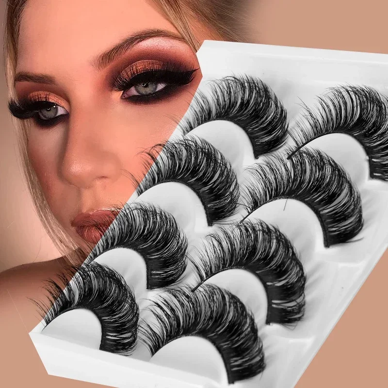 Light Soft 3D Natural Fluffy Russian Strip Lashes 4 Pairs Adjustable Length Fake Eye Lashes Daily Office Commute Makeup