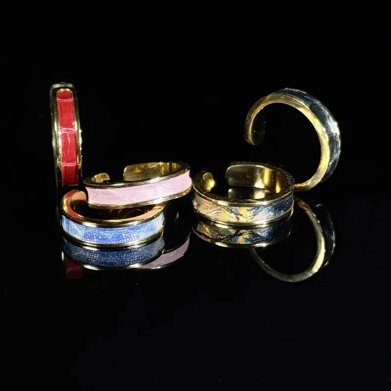 Customized Handmade Snake Skin Leather Ring Ring Opening DIY Men's and Women's Inlay Niche Design Personalized Original Handmade