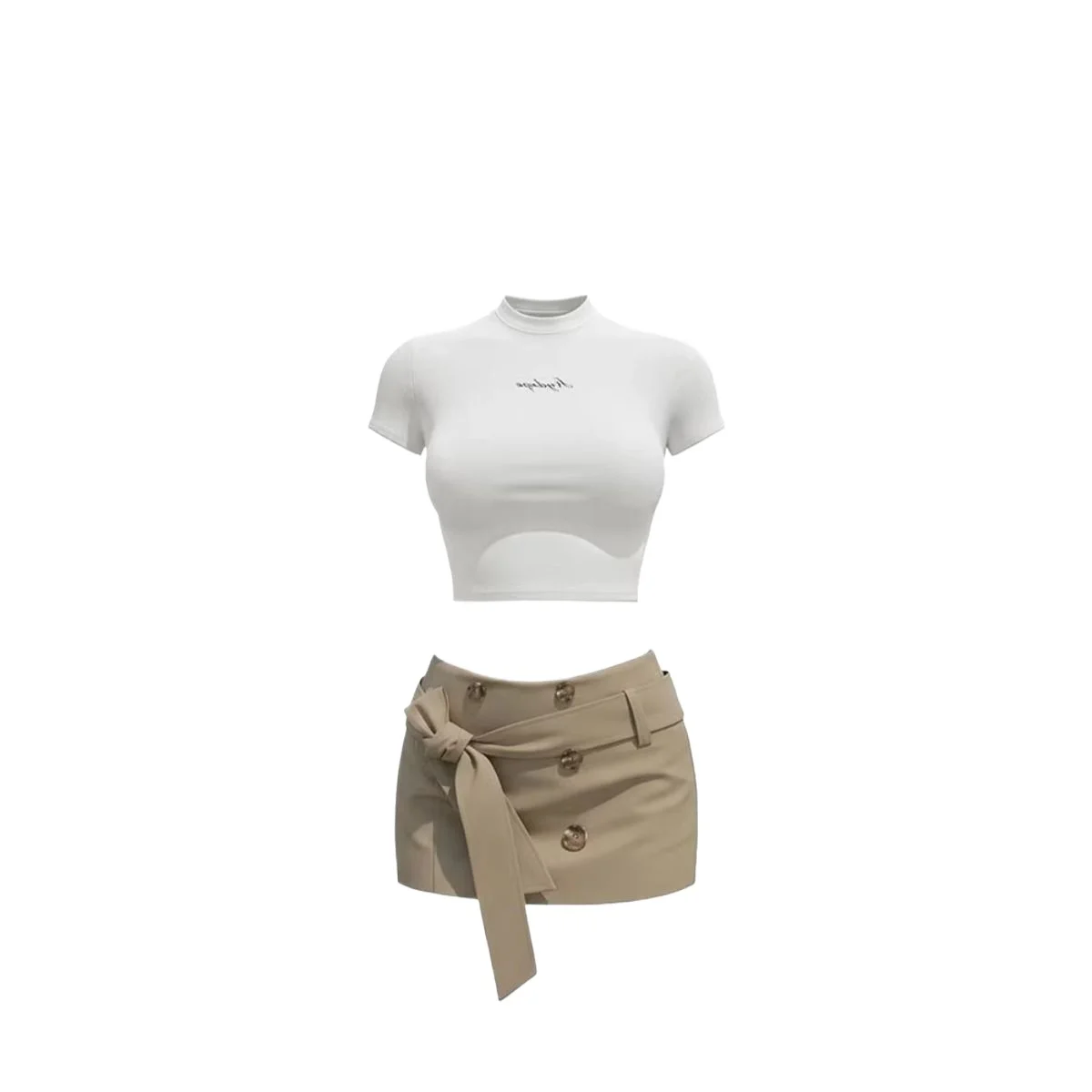 Women's Summer New Button Khaki Skirt with Belt