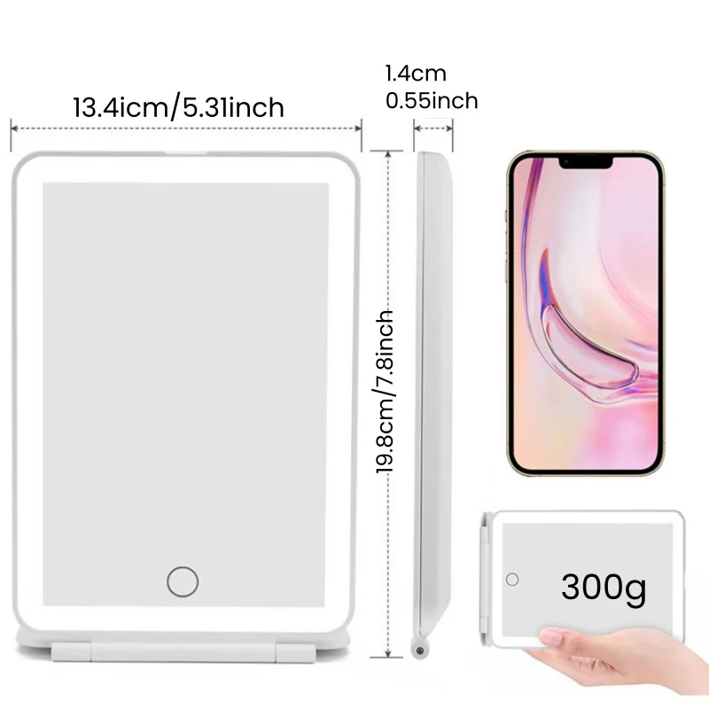 مرآة مكياج للسفر قابلة لإعادة الشحن، مرآة تجميل مضاءة محمولة، 3 ألوان إضاءة، شاشة لمس قابلة للتعتيم، مرآة زينة للمكياج #3