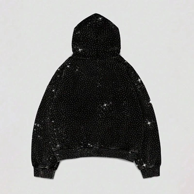 Y2K الخريف والشتاء للجنسين الشارع الشهير حجر الراين تصميم فضفاض هوديي، ملابس أزياء الشارع، الزي هالوين، سحب فضفاض دافئ