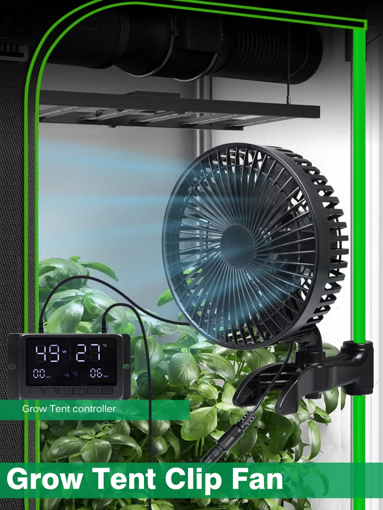 Plantenkas ventilator met clip-on bevestiging, 12W, kan worden aangesloten op een intelligente controller en snelheidsregelaar, tentkoelventilator. - afbeelding 2