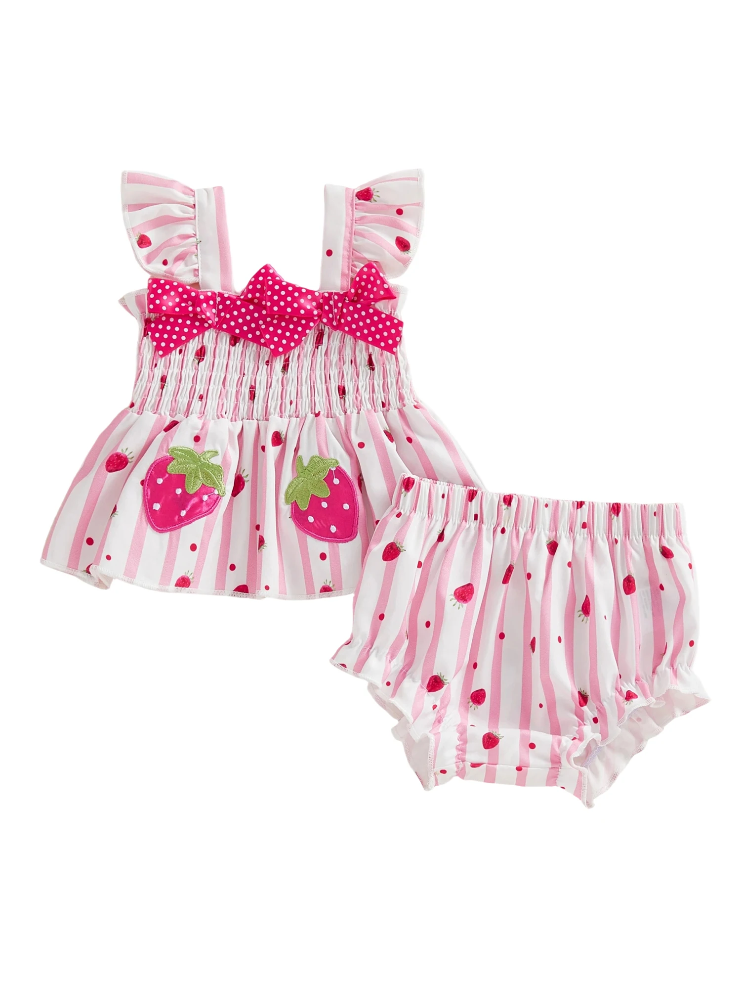 

Комплект из двух предметов для маленьких девочек: майка с принтом арбуза и шорты с эластичной резинкой на талии в тон для летних развлечений