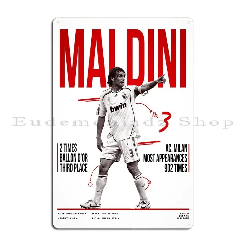 Paolo Maldini 3 Metal Sign Garage Mural Cinema Designer Wall Decor Tin Sign Poster