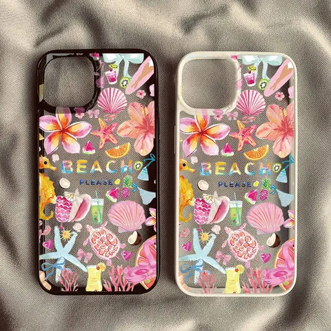 Tropical Summer Beach Clear Case for iPhone 16 12 13 mini 11 14 15 Pro Max XR 7 8 Plus Seashell Hibiscus Fruit shockproof Cover