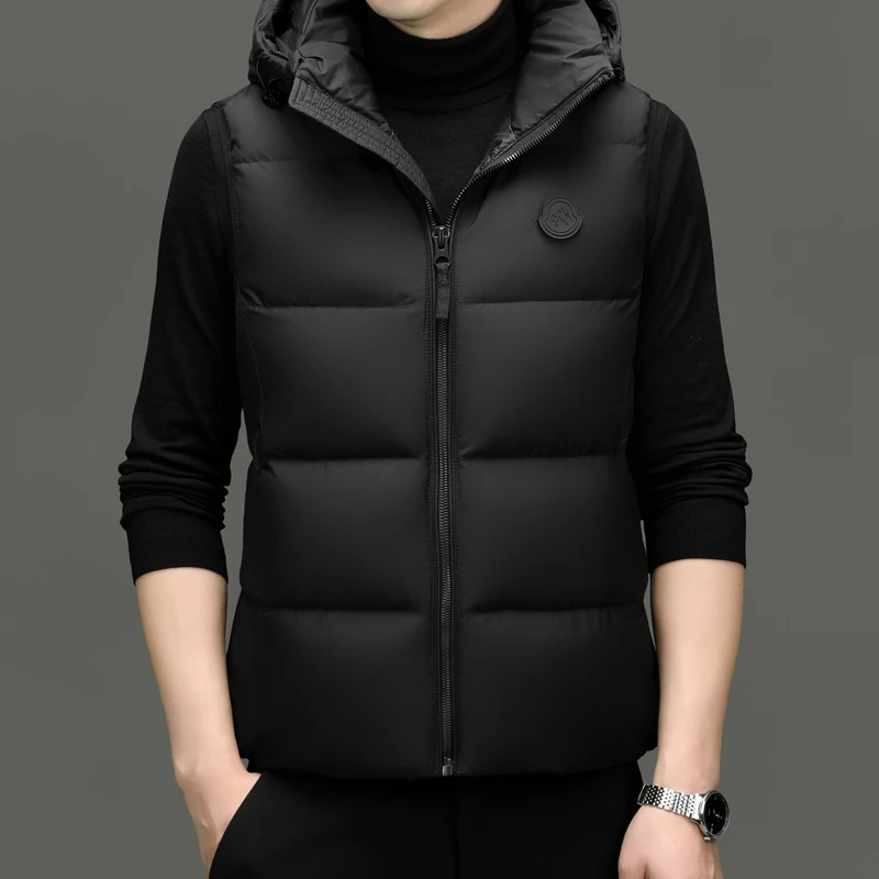 

YEAE Hooded Men's Lightweight Down Jacket Duck Down Padding Men's Sleeveless Jacket Male Winter Brand Vests for Men Jackets Man