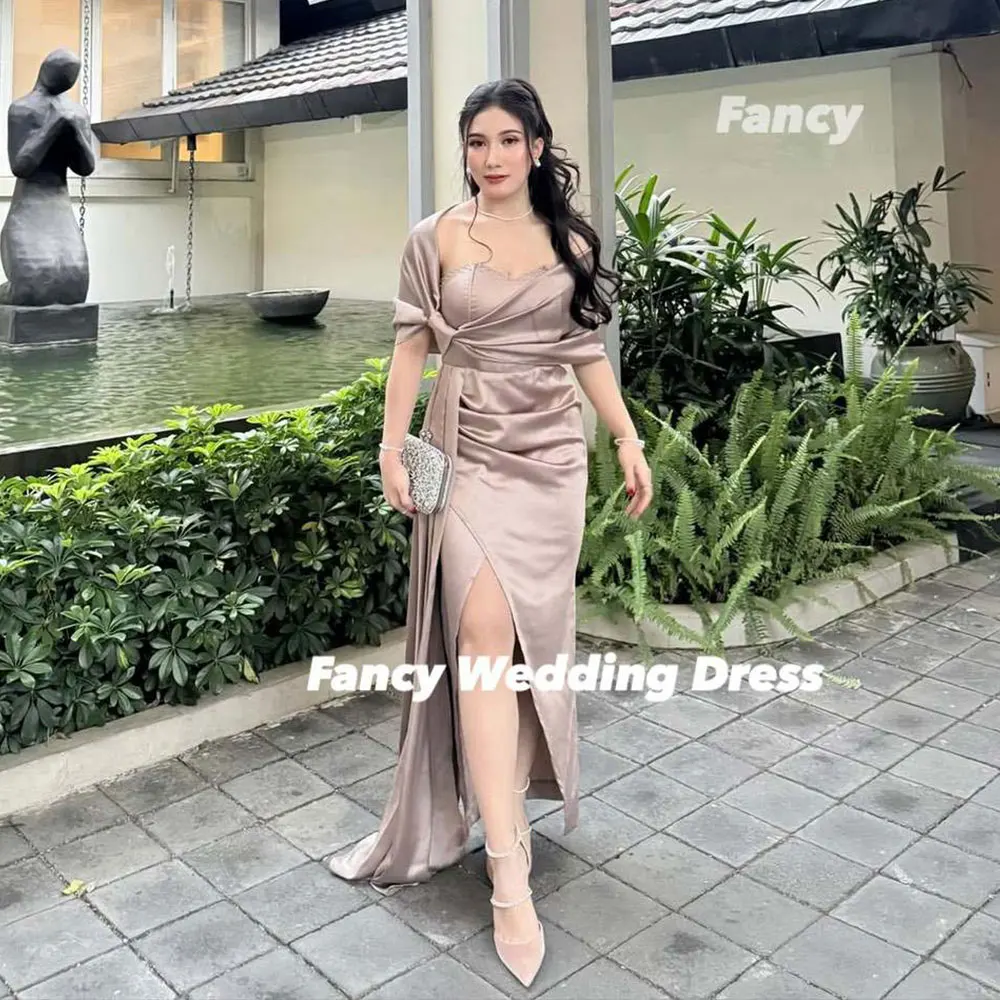 

Fancy Elegant Sweetheart Evening Dress Saudi Arabia Light Champagne Mermaid High Split Prom Gown Back Zip Party Dress Customized