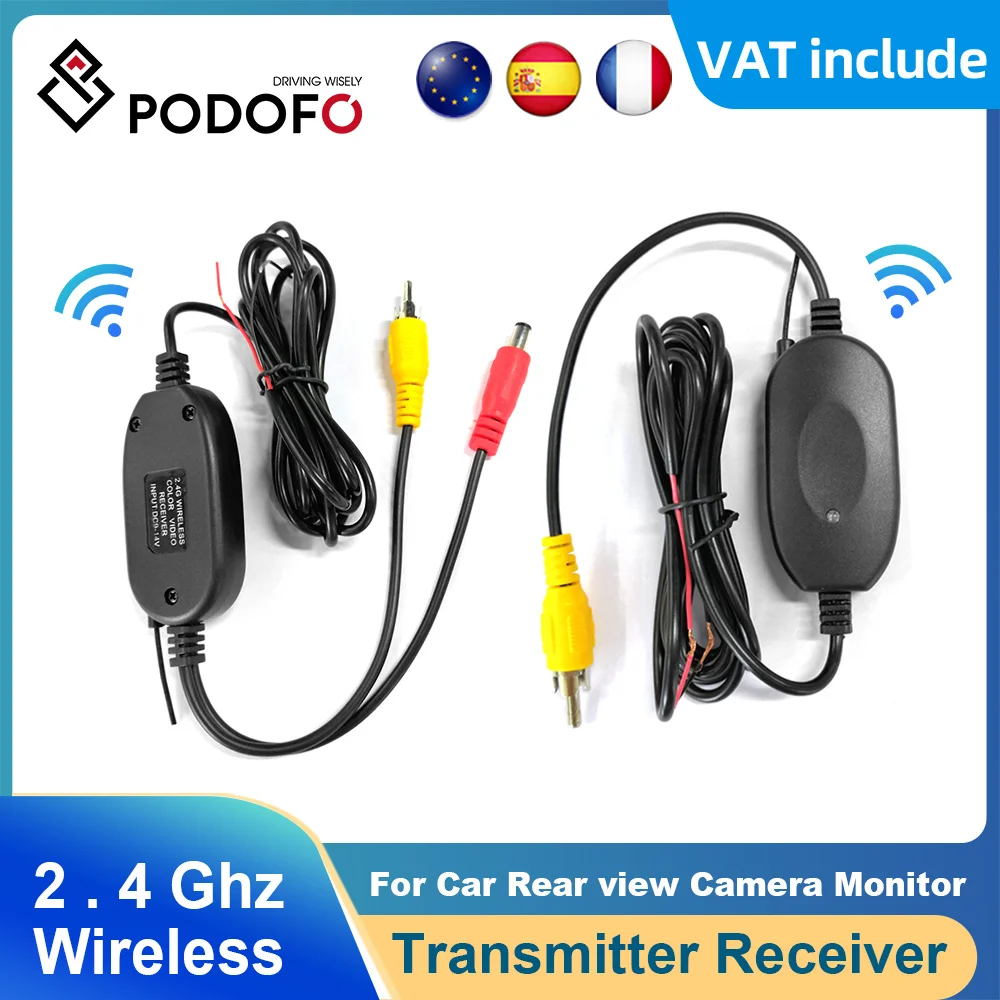 Podofo 2.4Ghz Wireless Rear View Camera RCA Video Transmitter & Receiver For Car Rearview Monitor FM Transmitter & Receiver