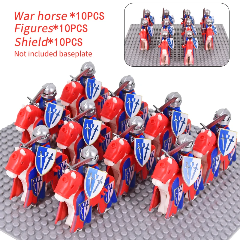 MOC Medieval Knights Wars of the Roses Kinghts Soldiers Shield War Horse WarHorse Action Figures Building Blocks Bricks kids Toy