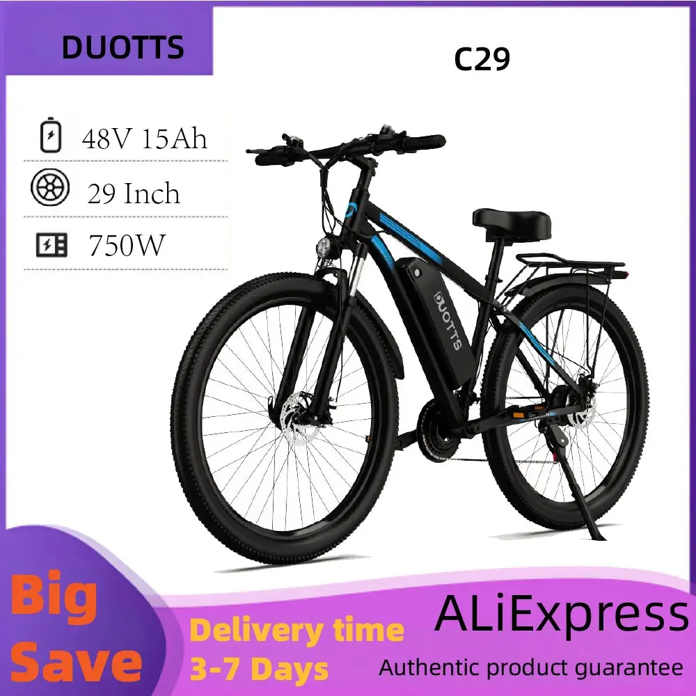 DUOTTS C29 Adult Electric Bicycle 750W Motor City E-Bike 48V 15/30Ah Battery ebike 29 Inch Tire Mountain Electric Bike