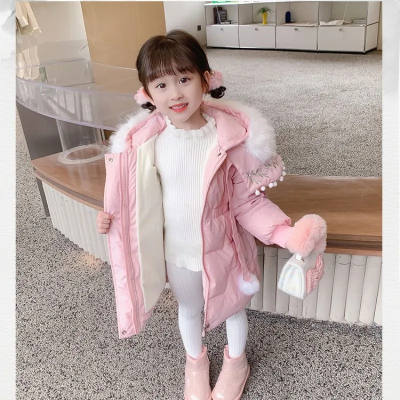 

Girls Coat Jacket Winter Cotton Windbreak 2023 Fashion Warm Plus Thicken Furs Overcoat Teenagers Formal Children's Clothing