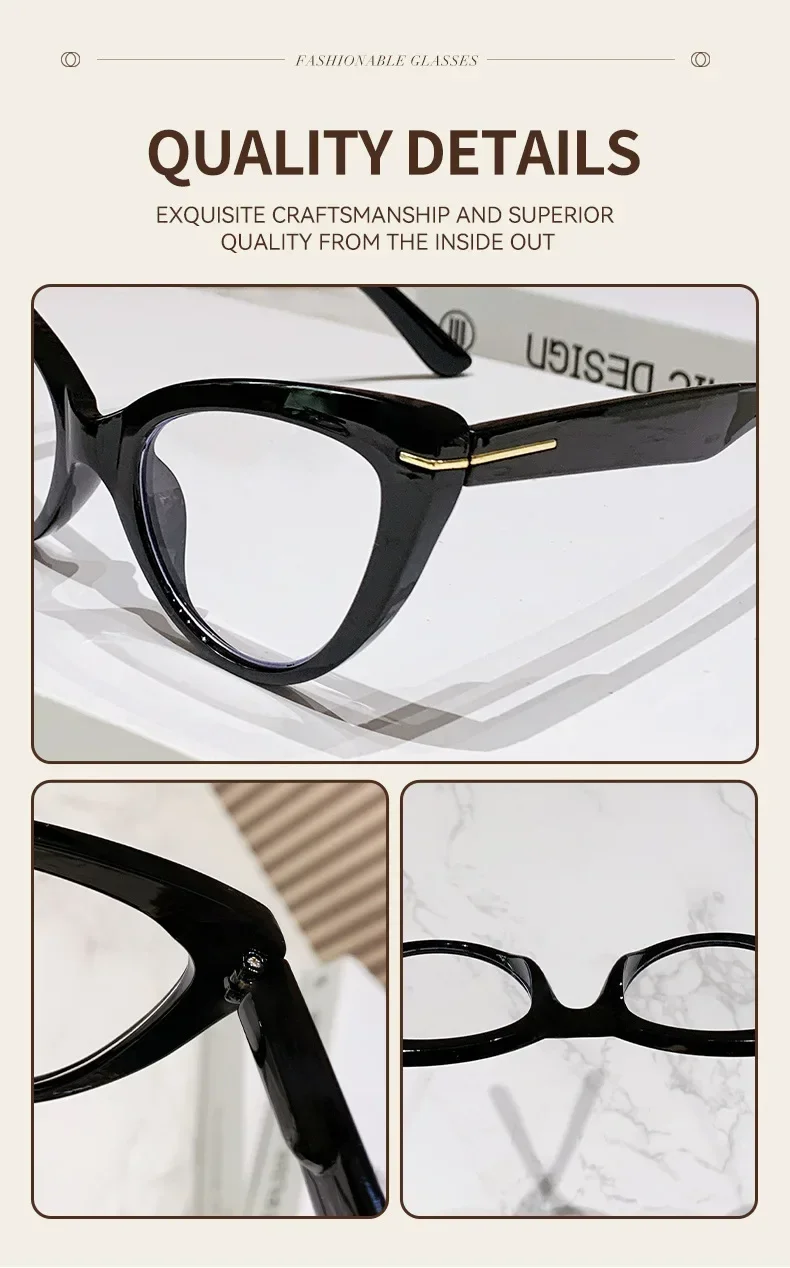 Women's Versatile Large Framed Cat Eye High-definition Reading Glasses Anti-Blue Light Elegant Fashionable Eyeglasses 0 TO +4.0