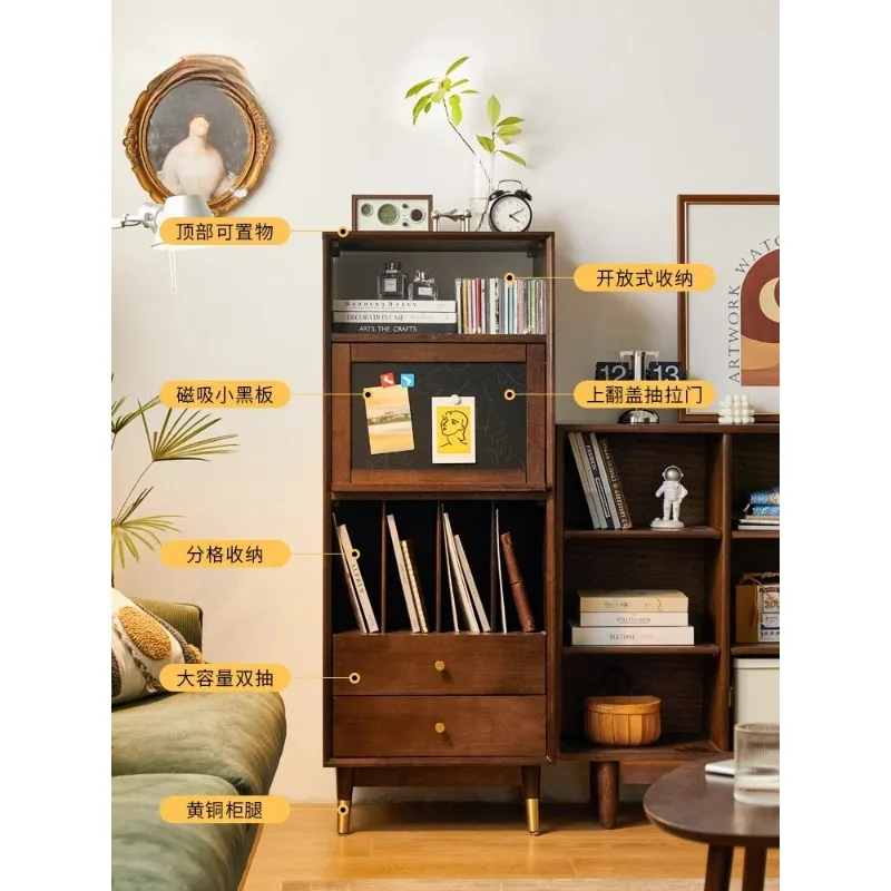 Solid wood bookcase Floor-to-ceiling locker Multifunctional magazine cabinet Living room by wall cabinet Retro storage cabinet L