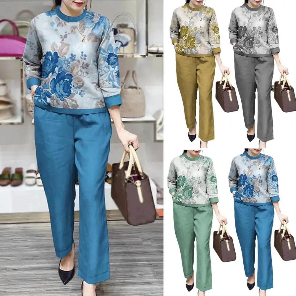 Summer Sets Large Silk Wide Leg Trouser Set Women\'s Spring 2023 New Print Silk Fashion Slim Two Piece Set Female Elegant